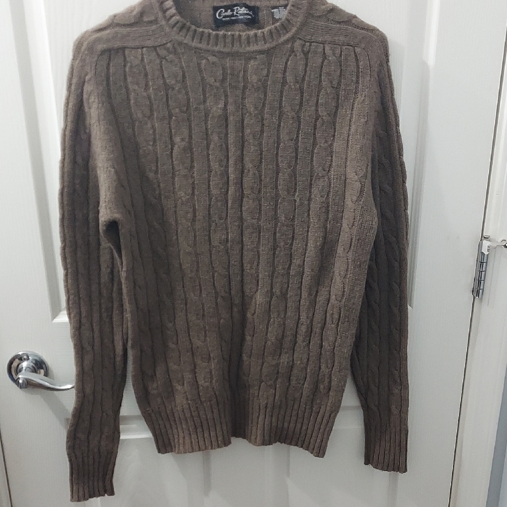 Carlo Ritazzi Mens Brown Crewneck Sweater Ribbed Wool Long Sleeves Vinta…